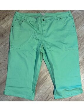 Woman Within Capri Pants 26W Green Stretch Cotton 5 Pocket NWT